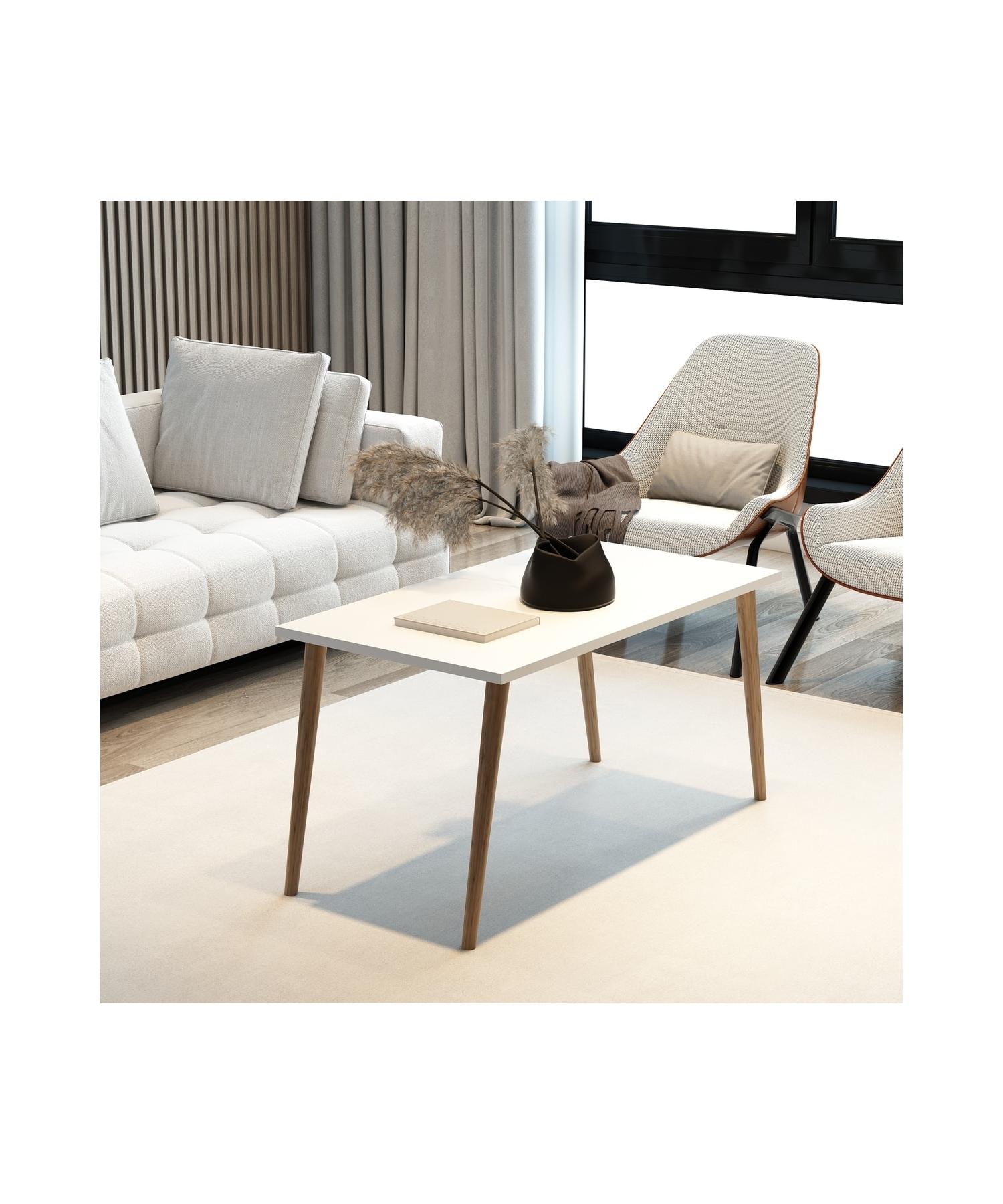 

Center Table Decorative Wooden Leg Retro Design Coffee Table White