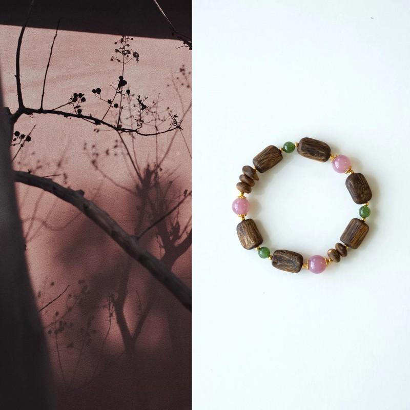 Natural Agarwood Pink Crystal Beaded Bracelet Women Fashion Jewelry Gift