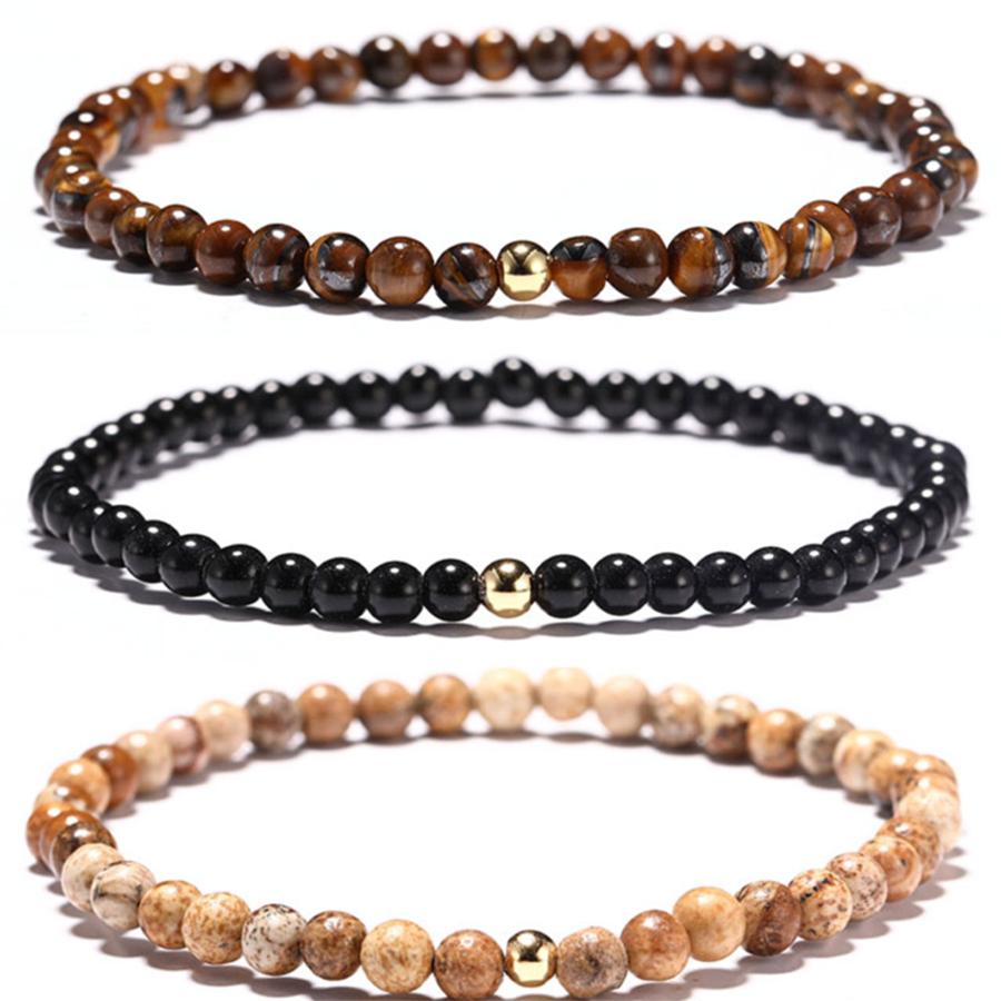

Noter 3Pcs/Set Mens Bracelet Natural 4mm Stone Healing Braslet Gothic Skull Braclet Handmade Leisure Versatile Accessories Joias