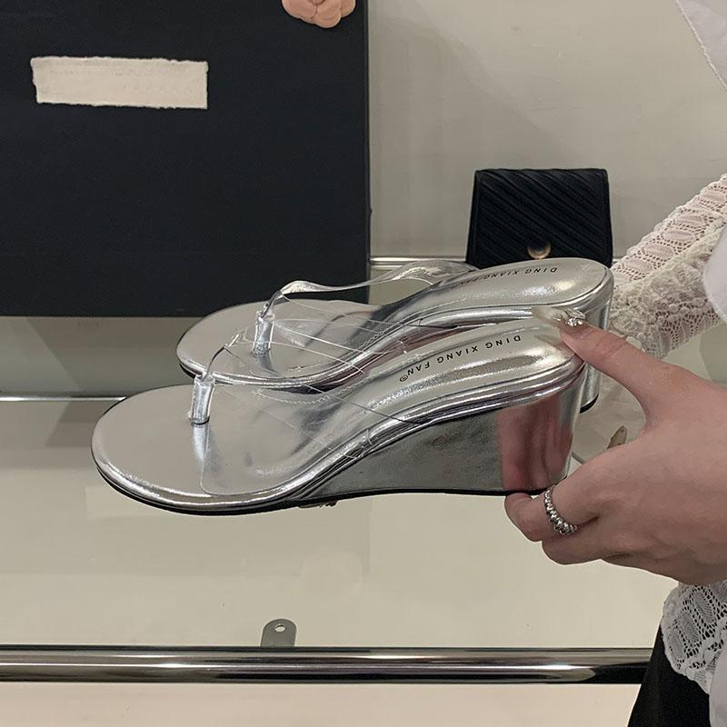 Fashion 2025 New Fashion Transparent Ladies Wedges Slippers Sandals Shoes Round Toe Female Slides Women Wedges Slippers Shoes Flip Flops
