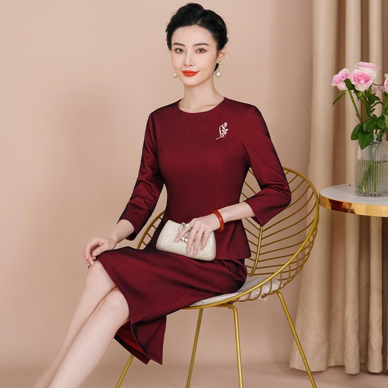 Elegant Wine Red Top & Skirt Set - Autumn 2023 Collection for Mother-in-law