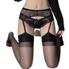 Damen Schwarze Seiden-Spitzen-Strumpfhalter-Strümpfe mit offenem Schritt - Sexy Einteilige Weiße Sommer Dünne Strumpfhose