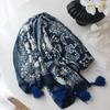 Yunnan Ethnic Tassel Tie-Dye Blue Scarf - Fashionable Travel & Sun Protection Shawl