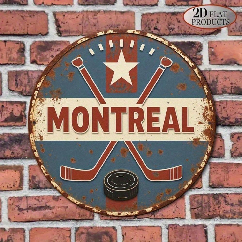Round Vintage Montreal Hockey Metal Wall Sign Bar Decor