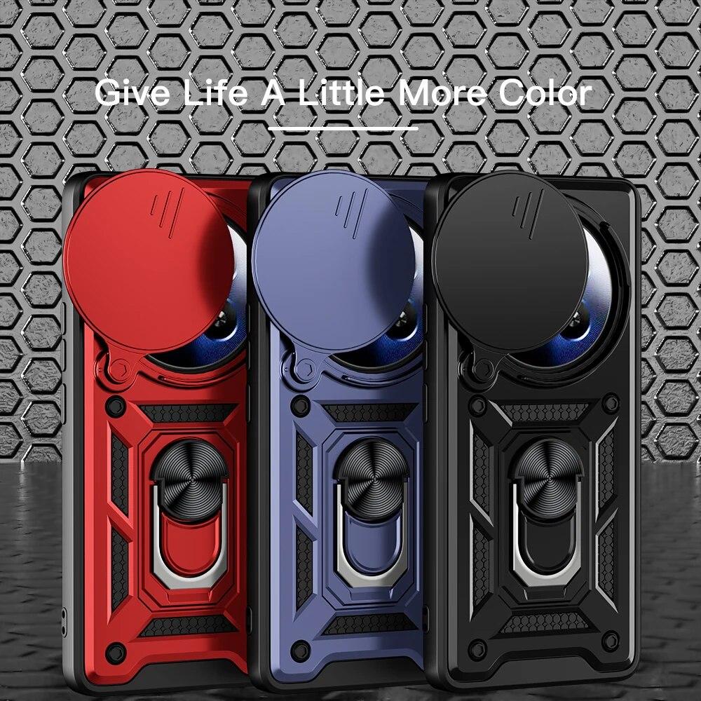 KEYSION Shockproof Armor Case for Realme 12 Pro+ 12 5G Slide Camera Protection Ring Stand Phone Back Cover for OPPO Realme 12 5G