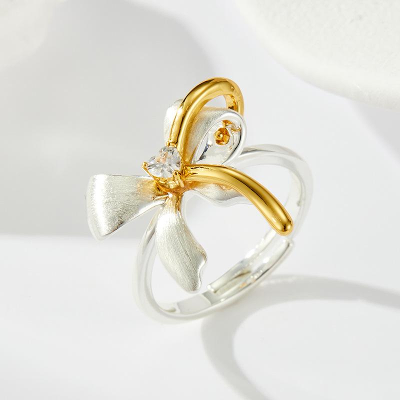 

Sweet and Cool Must-have Two-color Gold Bow Open Ring, Fashionable and Versatile, High-end Sense Adjustable Index Finger Ring, Women s Ring.