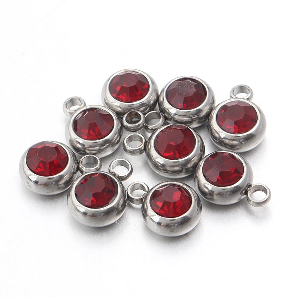 10Pcs Mini Birthstone Charms Stainless Steel Round Rhinestone Crystal Pendant for Jewelry Making DIY Necklace Bracelet Findings