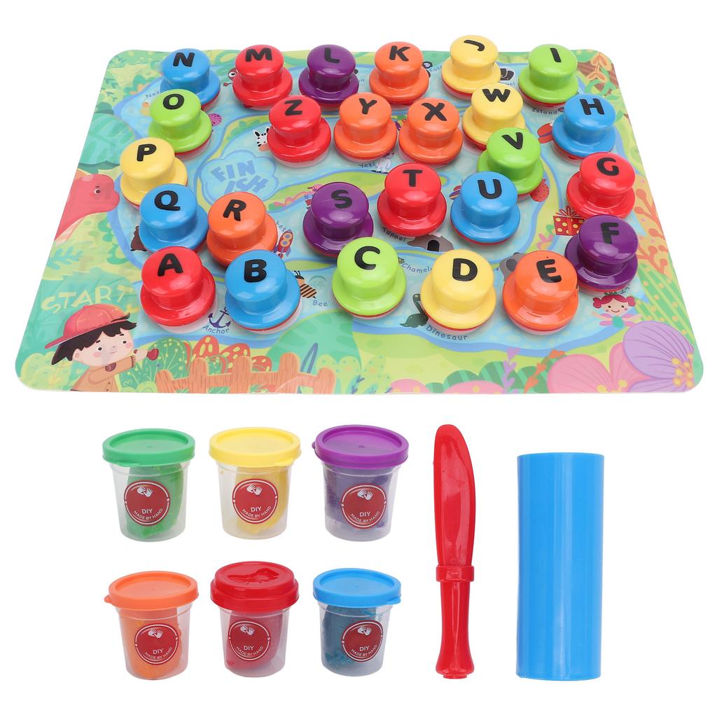 Alphabet Playdough Stamp DIY Clay Stamps Children Educational Toy with Activity Playmat