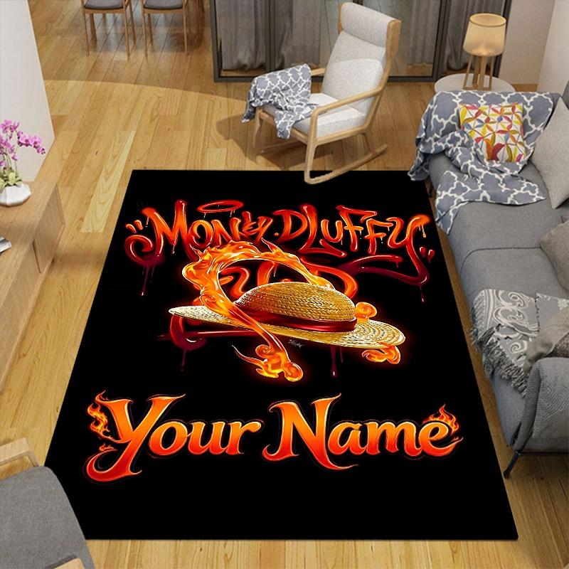 Custom 1Pc Straw Hat Adventure Theme Flannel Personalized Rug Non Slip Floor Mat Soft Carpet for Living Bedroom Office Home Decor Gift