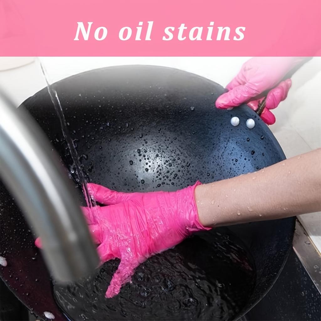 Deep Pink Disposable Nitrile Gloves - Waterproof, Durable & Lightweight for Home Cleaning, Pet Care, Hair Dye Application