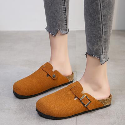 Zapatillas de Mujer Zuecos Clásicos Verano Más Vendidas Zapatillas Planas Gamuza Moda Punta Cerrada Color Sólido Retro Zapatillas Mujer 35-45