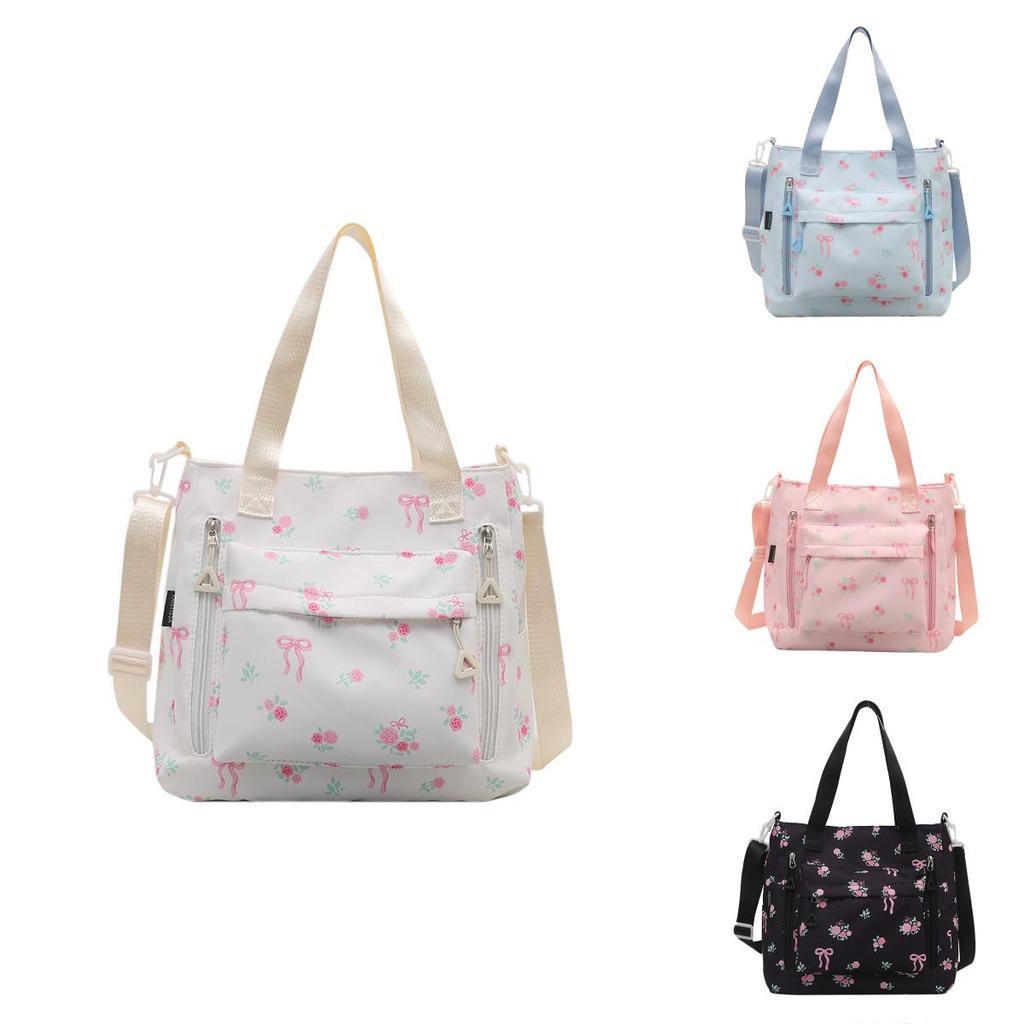 Printed Pattern Casual Canvas Tote Bag With Zipper Closure For University Students School And Travel