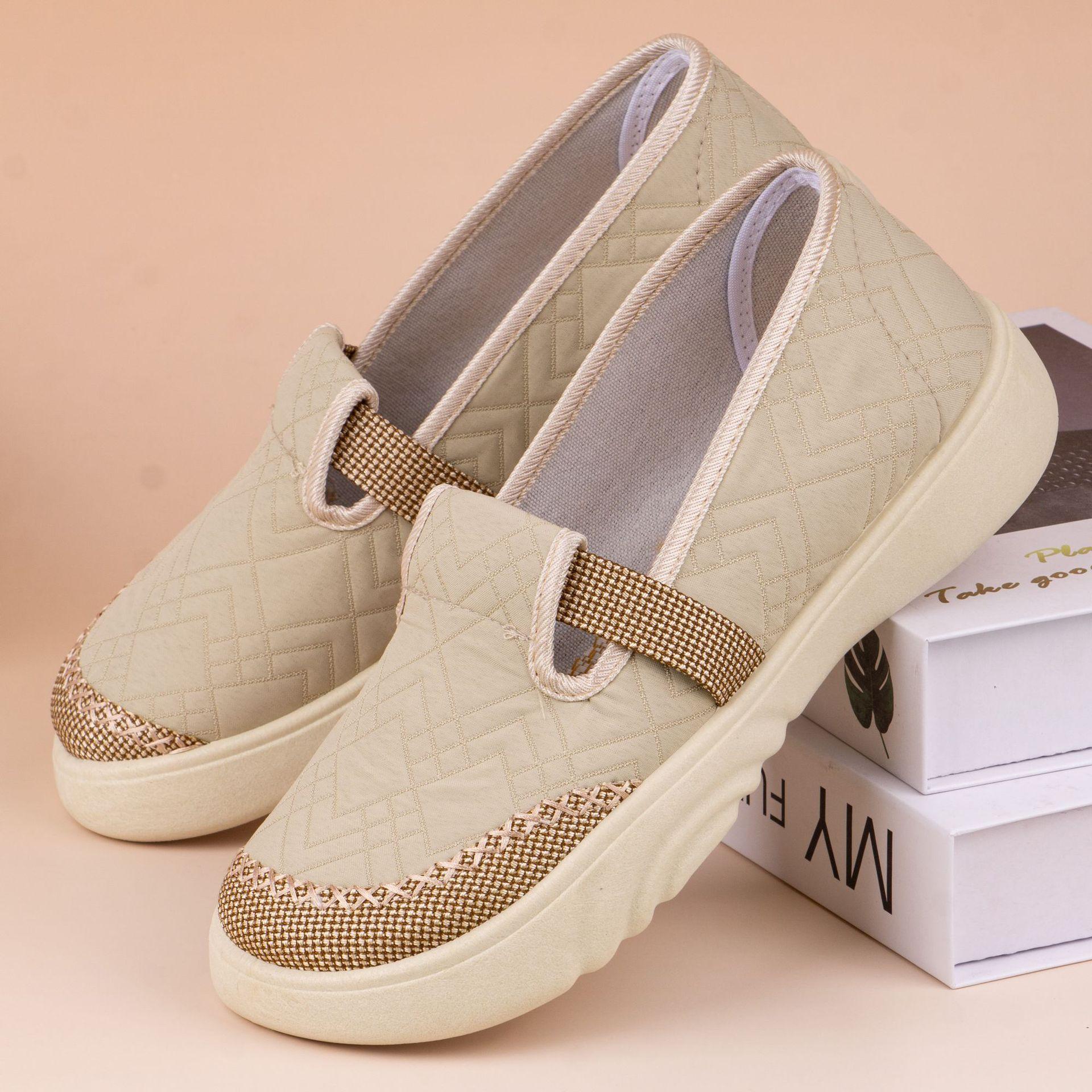 Дышащая женская обувь с мягкой подошвой, удобная тканевая обувь, универсальные льняные женские туфли 36 бежевый