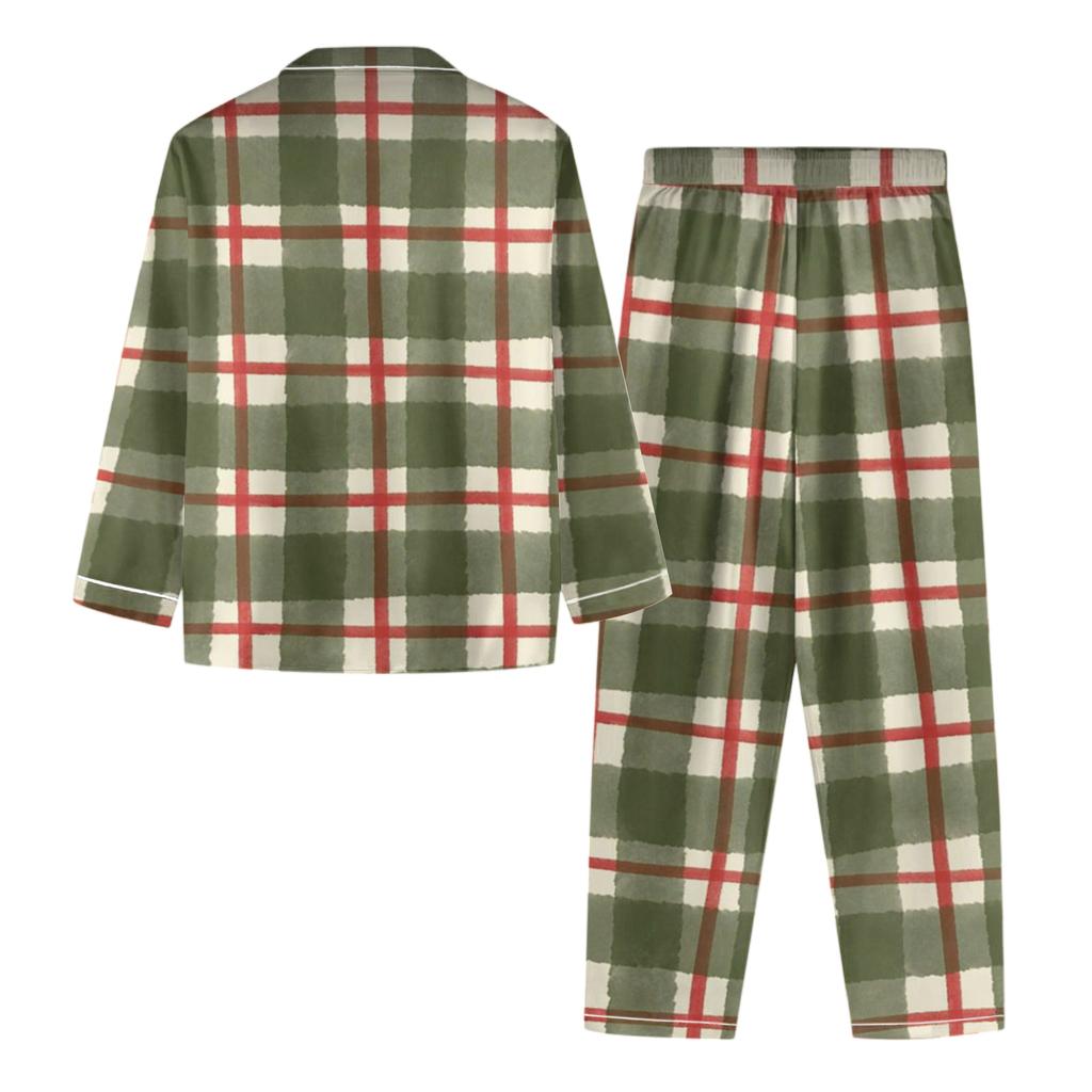 Women's Casual Fashion Plaid Patchwork Print Long-Sleeved Trousers Homewear Set