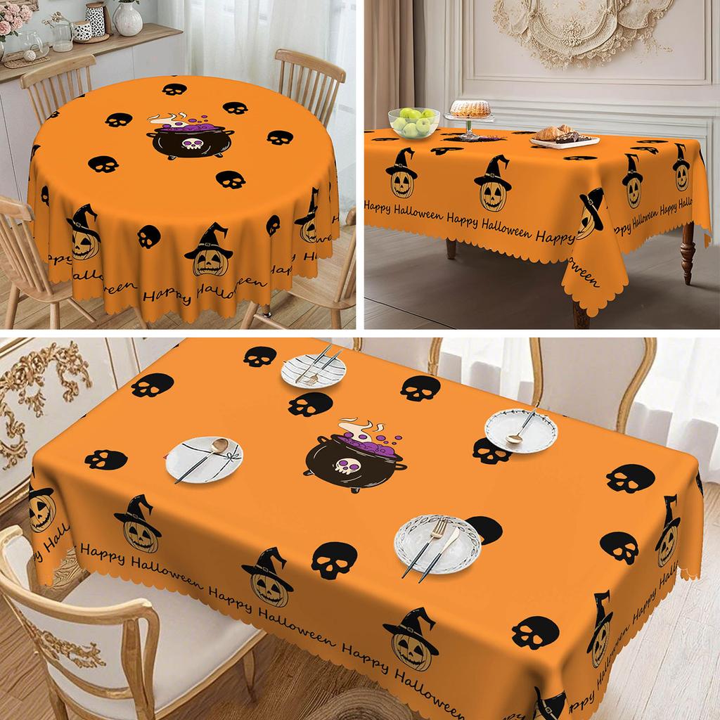 1 Piece Halloween Orange Pumpkin Tablecloth, Black Skull, Suitable For Halloween Party Decoration Tablecloth
