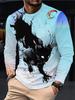 Men Halloween Crescent Moon Black Cat Graphic Long Sleeve T‑Shirt 3D Print Crew Neck Casual Pullover Streetwear Tops