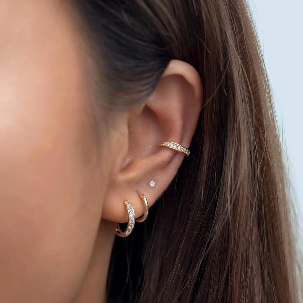 Stud Earrings for Women Hypoallergenic Sterling Silver Post Hoop and Studs Earrings Set for Multiple Piercing Small Ball Cubic Zirconia Earring Studs