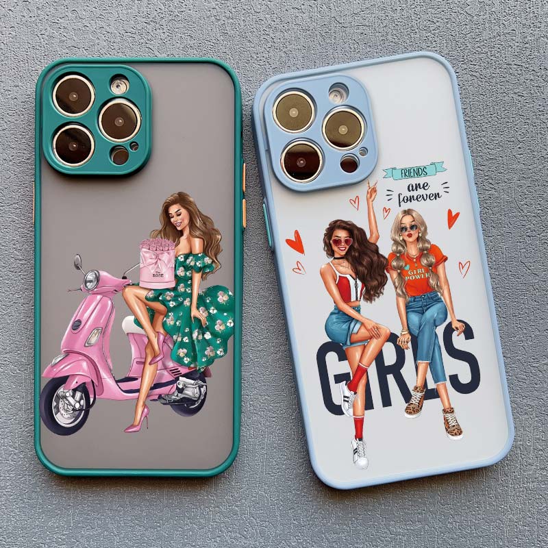 Cute Cartoon Hand Drawn Beautiful Girl Phone Case for Iphone 16 15 14 Pro Max 13 11 12 Mini Pro Max X XR XS 7 8 Plus SE2 Cover