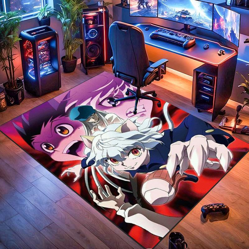 Hunter X Hunter Anime Area Rug, Non Slip Floor Mat, Neferpitou Gon Killua Print Carpet for Living Room Bedroom Decor