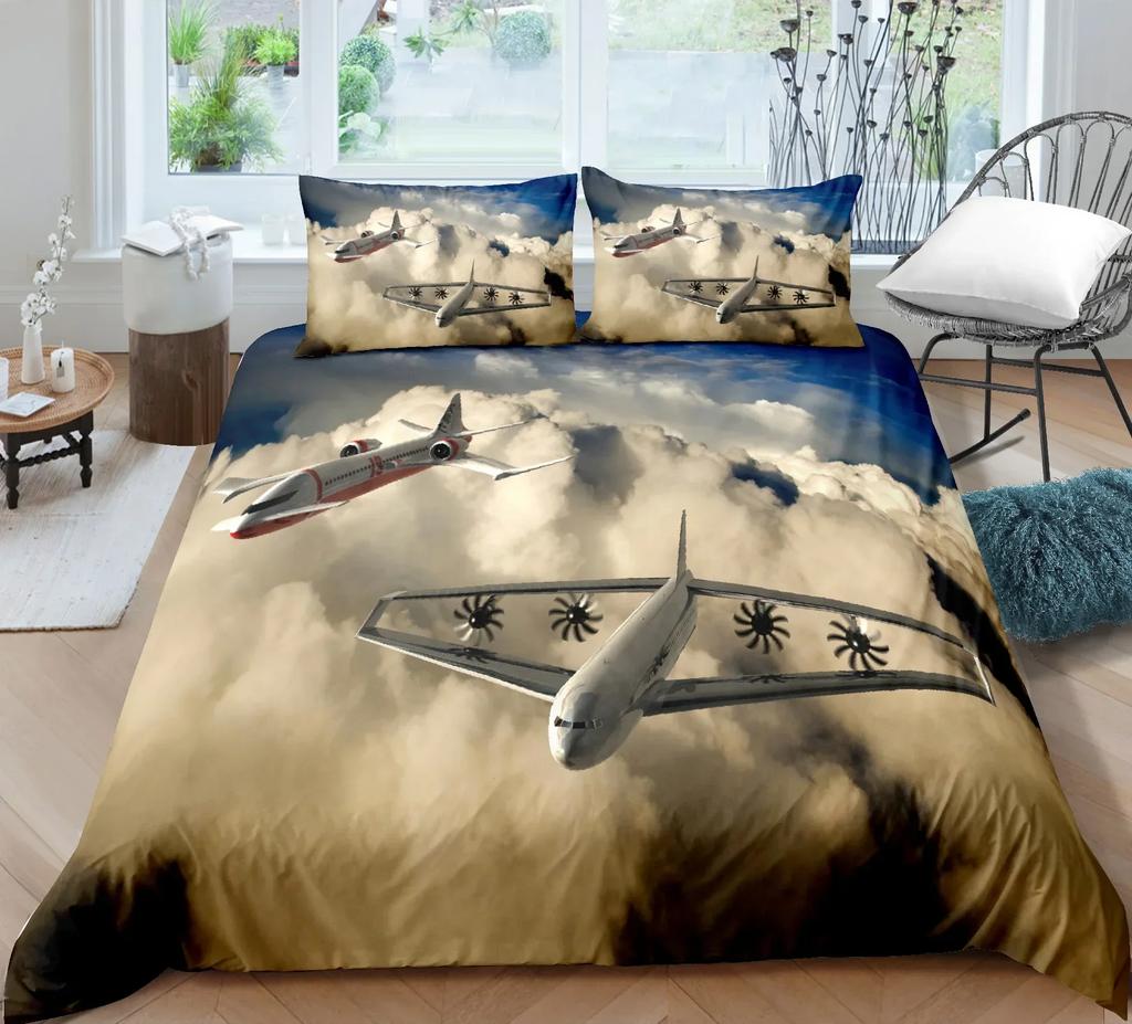 Airplane Fighter Flying Fighter Jet Comfortable Duvet Cover Pillowcase Bedding Set Children Bedroom Decoration Home Textile