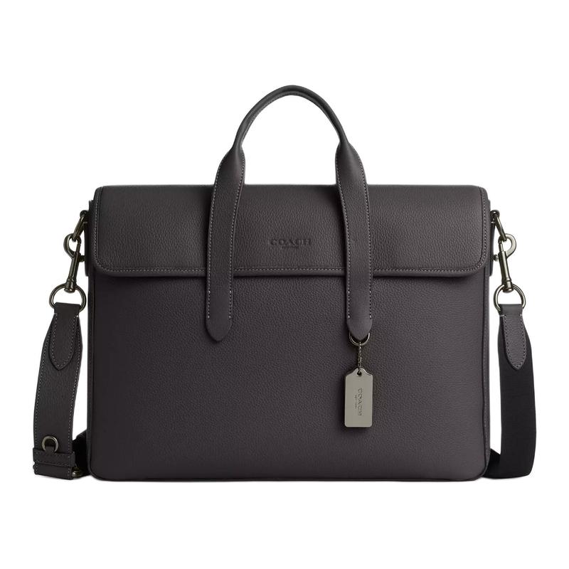 

COACH Sullivan 39 embossed logo magnetic closure Refined pebbled leather Shoulder crossbody tote Large Men s Graphite коричневий