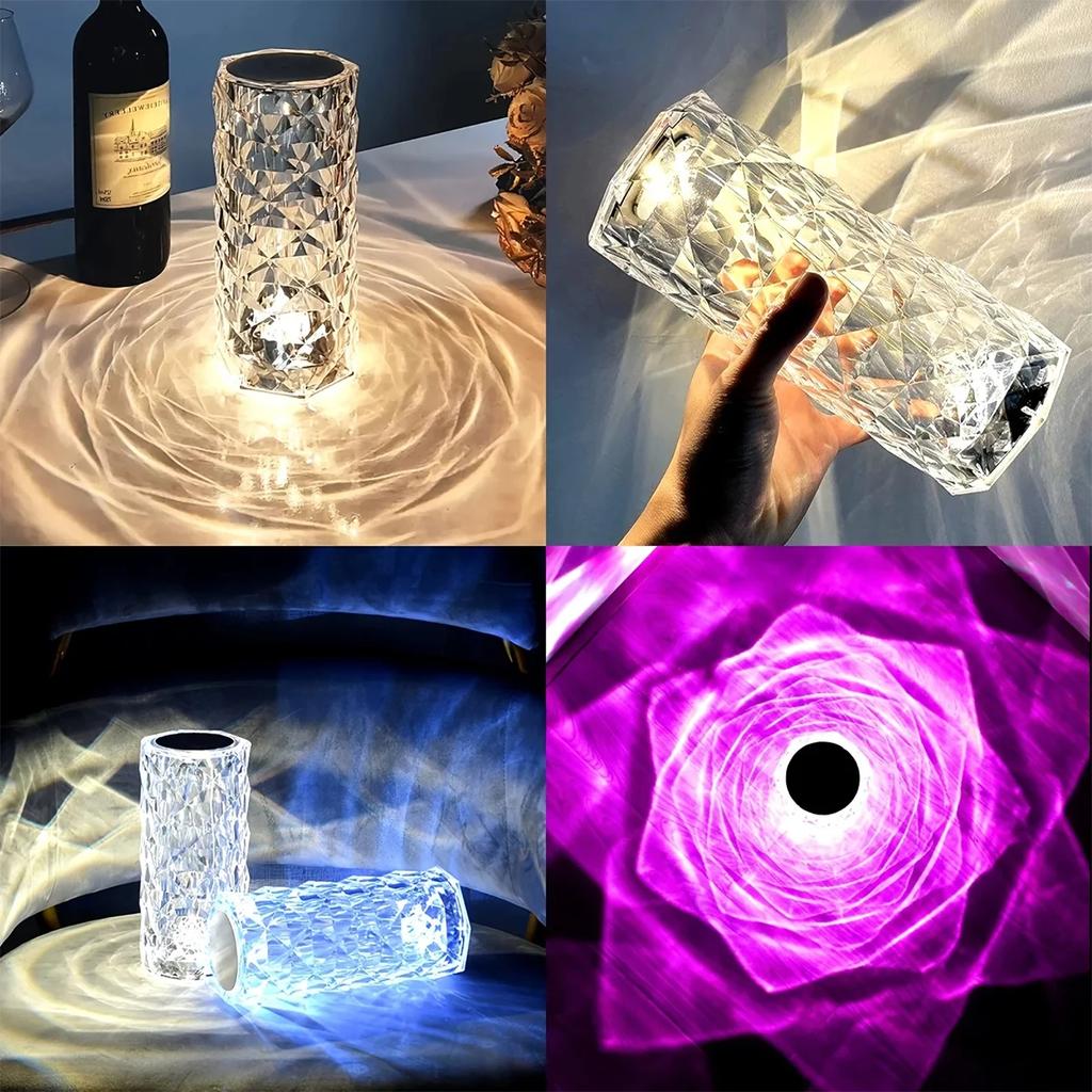 Rechargeable 16 Colors RGB Rose LED Night Light Color Changing Crystal Touch Table Lamp For Bedroom Nightstand Christmas Decor