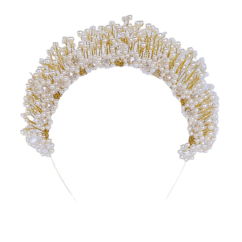 Korean Style Pink Pearl Bridal Hairband with Floral Headpiece - Wedding Jewelry and Accessories