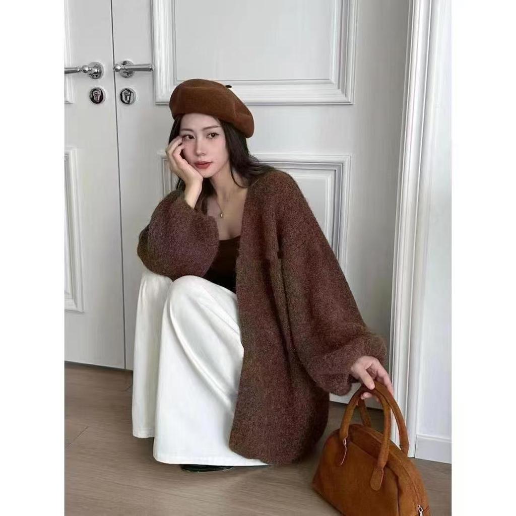 Korean Loose Knit Lantern Sleeve Cardigan - Autumn/Winter Sweater Coat