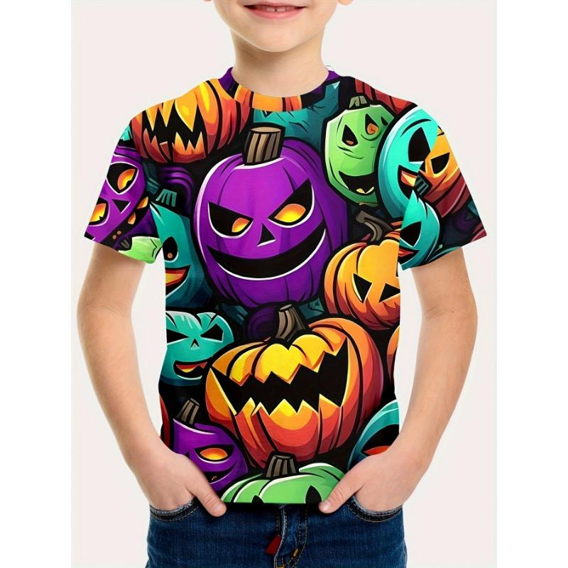 Girl Clothes Funny Terror Pumpkin Graphic T Shirt Boys Girls Halloween Short Sleeve Tops Tees 2-10Y Halloween Gift Party T-Shirt