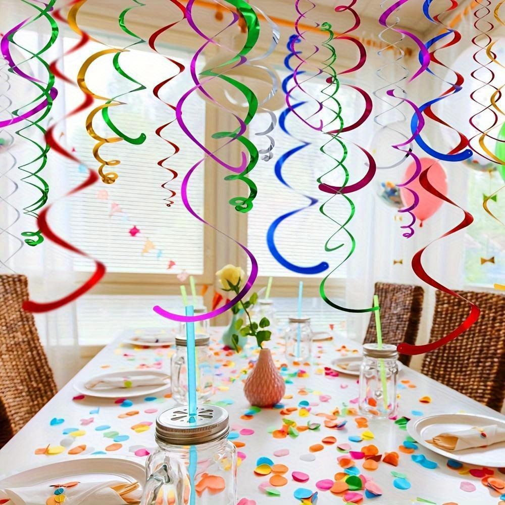 Colorful swirling decorations for birthday New Year, Halloween, wedding, anniversary, graduation and party with PVC film and plastic streamers
