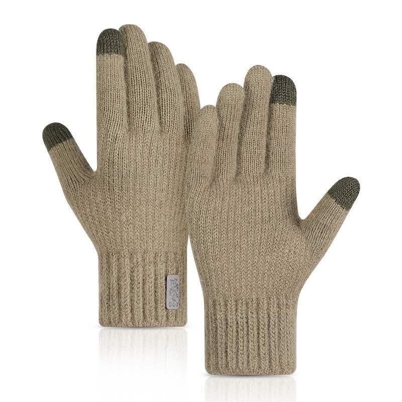 Men's Knitted Gloves Winter Windproof Riding Touch Screen Gloves Camel Fleece Warm Student Gloves