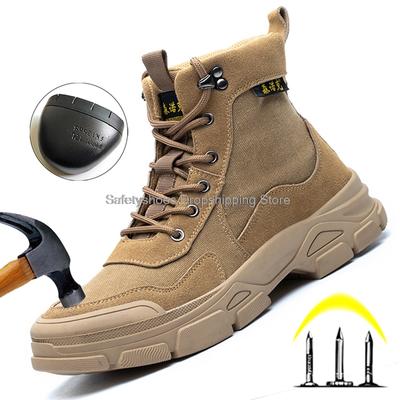 Fashion High Top Soft Safety Shoes For Men Work Sneakers Steel Toe Cap Kevlar Midsole Anti-punture Work Sneakers Ankle Winter Boots Male