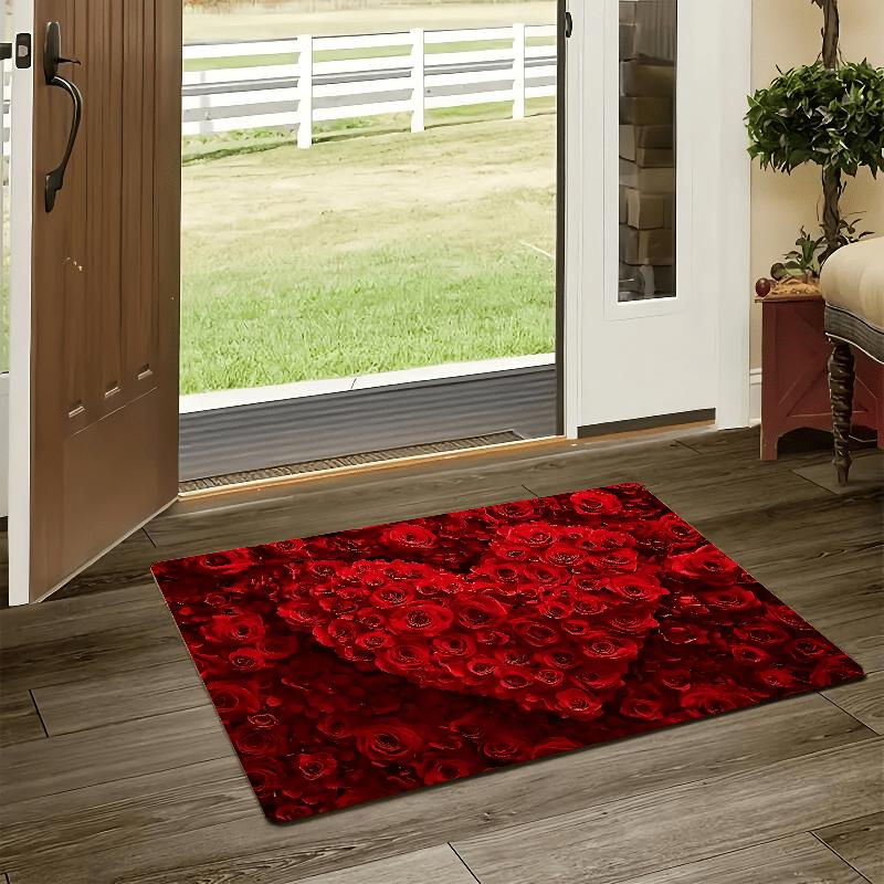 VIKAMA Vibrant Rose Carpet Valentine's Day Carpet Heart Love Rug Doormat Welcome Mat Rug For Bedroom Carpet For Live Room Home
