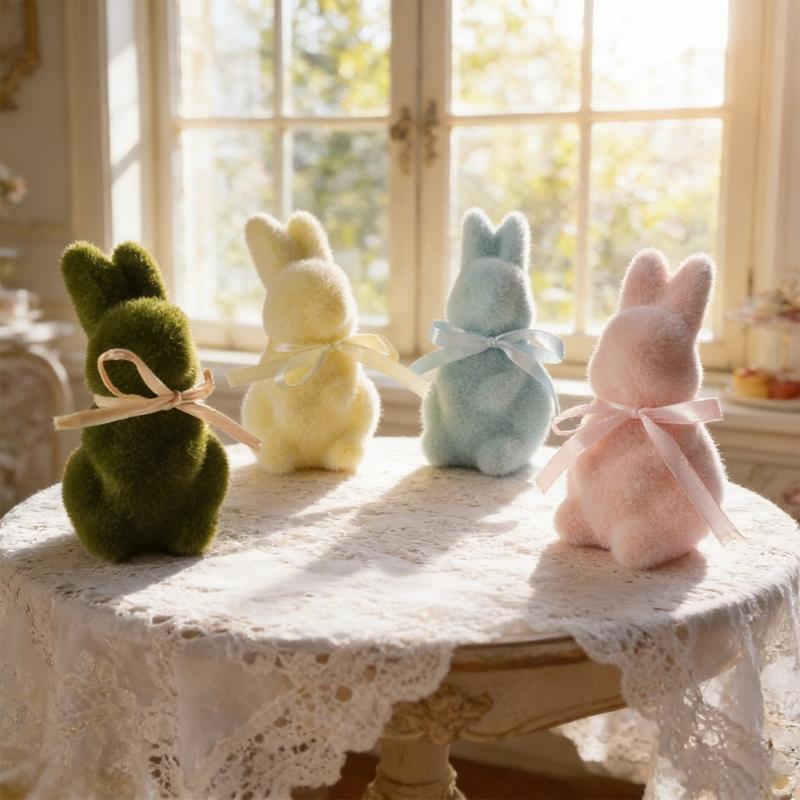 Artificial Moss Rabbit Sculpture With Plush Texture Ideal For Bookshelf Centerpieces Or Gift Decorative Ornament