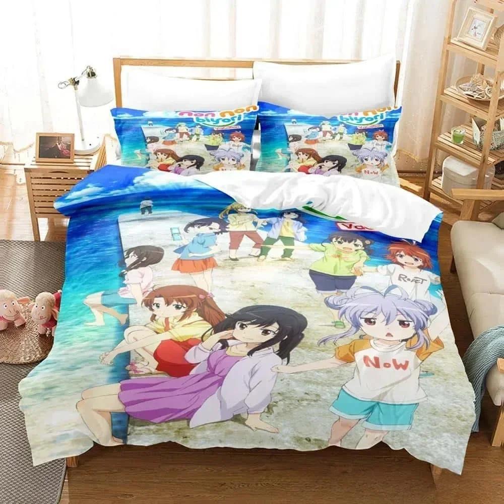 3D Print Anime Non Non Biyori Bedding Set Printed Bed Set With Pillowcase Bed Duvet Cover Soft Queen King Size Bedclothes Home
