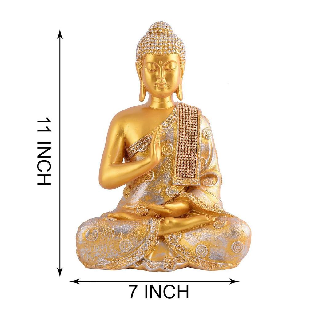 Samadhi Buddha Showpiece for Home & Office Decor Gift Itam(11 Inch Golden)