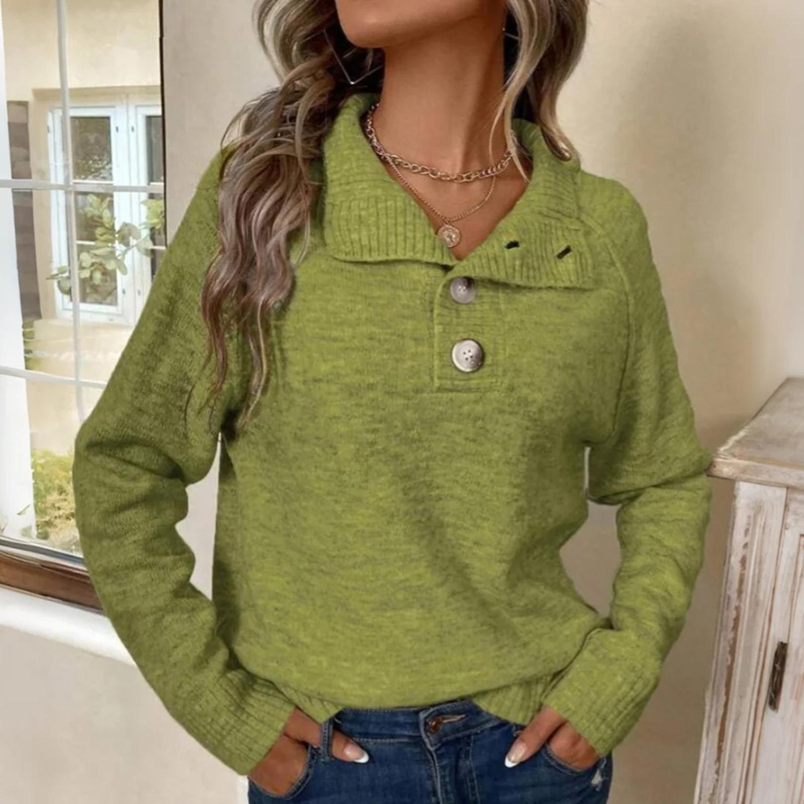 

Женский повседневный вязаный свитер со стойкой, однотонный, на пуговицах, повседневный, свободного кроя L