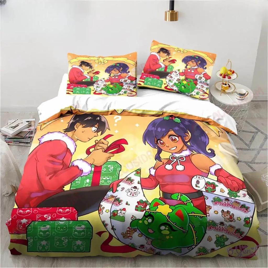 3D Print Cute Aphmau Bedding Set Game Cartoon Aphmau Duvet Cover Set Single/Twin/Double Size Child Bedding Set Soft Polyester