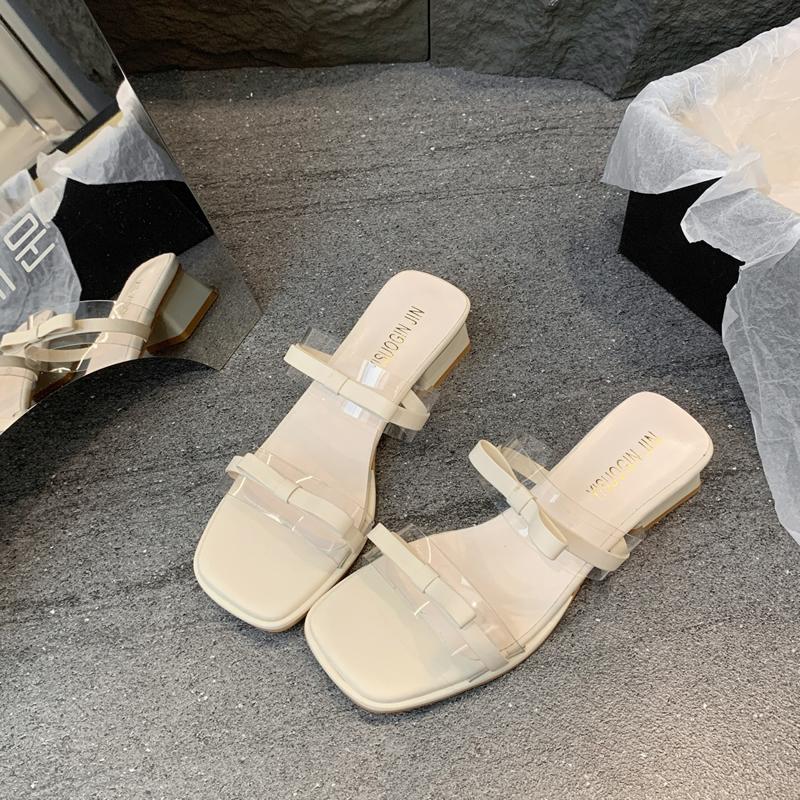 Female Shoes Loafers Glitter Slides Slippers Soft Square heel 2025 Jelly Comfort Block Spring Scandals Shoes Slippers Soft