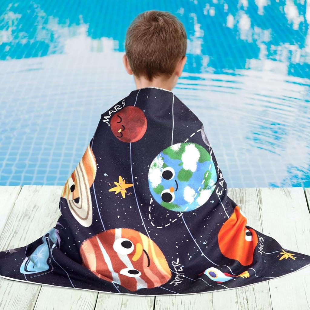 Solar System Beach Towel 31.5X63 Inch Kids Planets Print Soft Microfiber Quick Dry Bath Towel For Boys Summer Gift