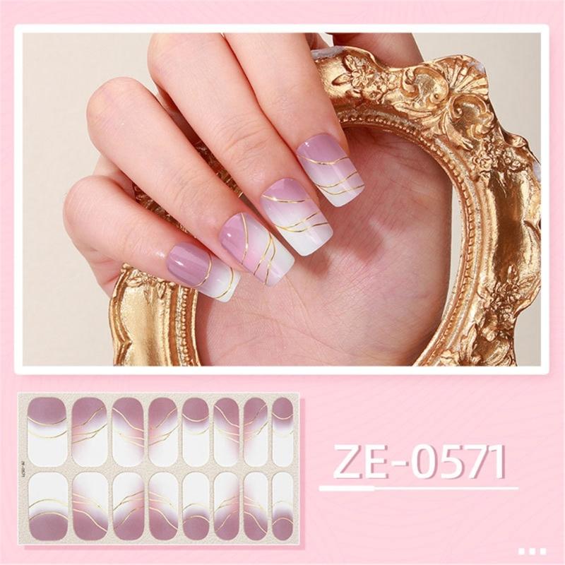 Nails Art Sticker with Nail File Waterproof Gels Nail Strips Nail Polish Sticker Nail Wraps Nails Art Decoration for Girl