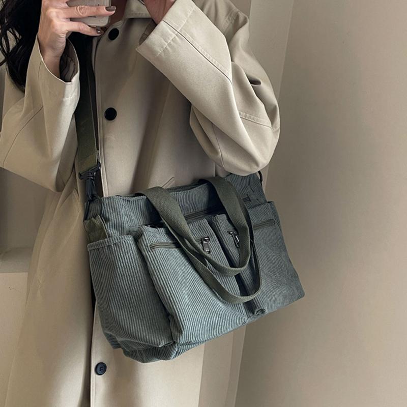 Female Large Capacity Corduroy Tote Bag New Korean Style Fashion Women Shoulder Crossbody Bag Worker Commuter Tote Handlebag MIT