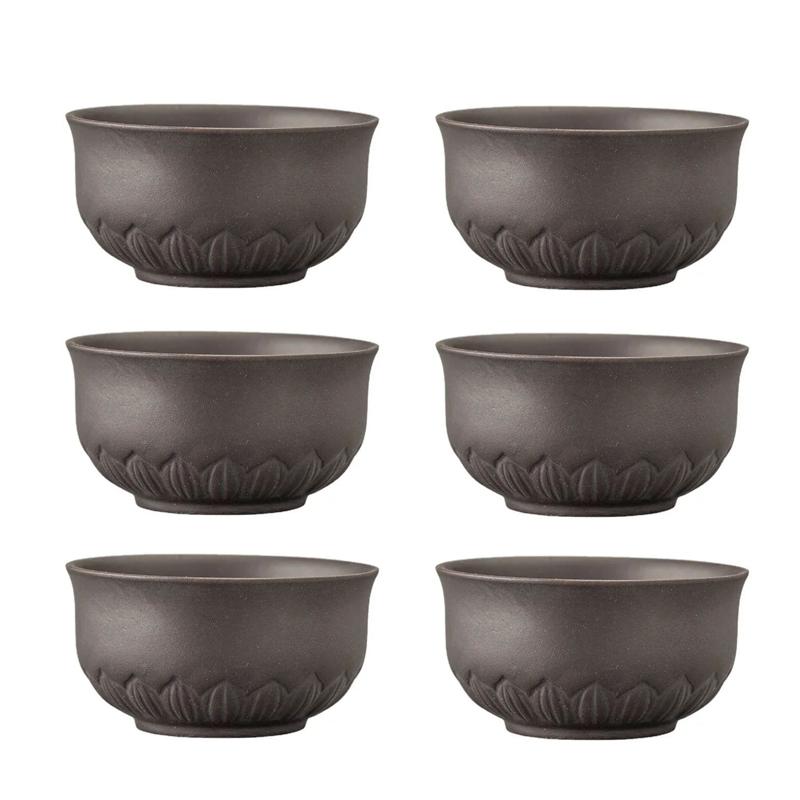 

Lotus shape purple clay tea cup 6pcs/set Chinese Cups Ceramic Mug Japanese Te Cup Jingdezhen Teacups Teacup Bowl Puer Cute