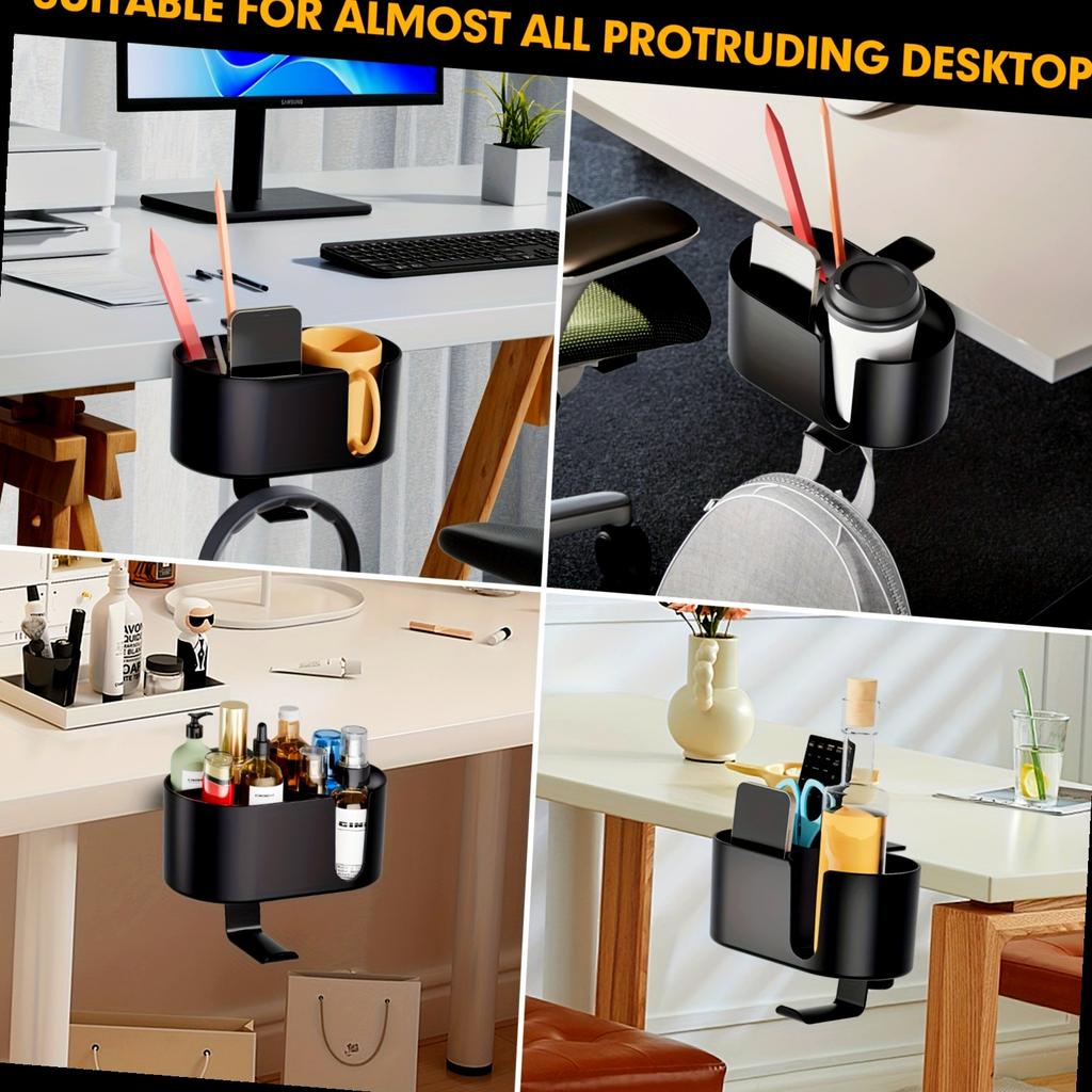 Metal Desktop Organizer with Cup Holder Headphone Stand Modern Storage Box for Stationery Phone