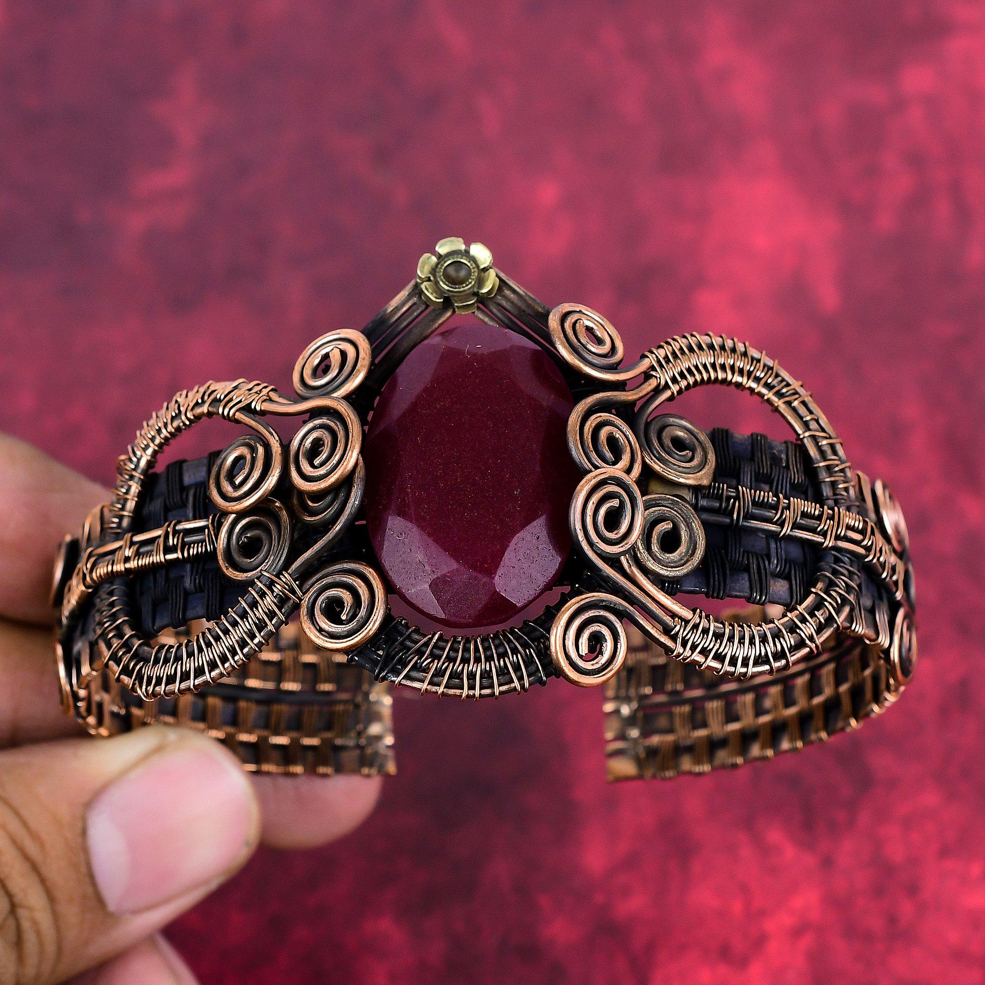 

Faceted kashmir ruby bangle copper wire wrapped jewelry adjustable cuff bracelet gemstone handmade bangle for gifts copper wire wrap bangle Adjustable