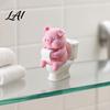 Non-slip Base Ornament 3D Printed Cute Pig On Toilet Figurine Funny Bathroom Desk Decor with Paper Exquisite Workmanship Figurine Roll Humorous