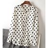 Women's Korean Style Polka Dot Chiffon Long Sleeve Shirt, Trendy White Spring Top