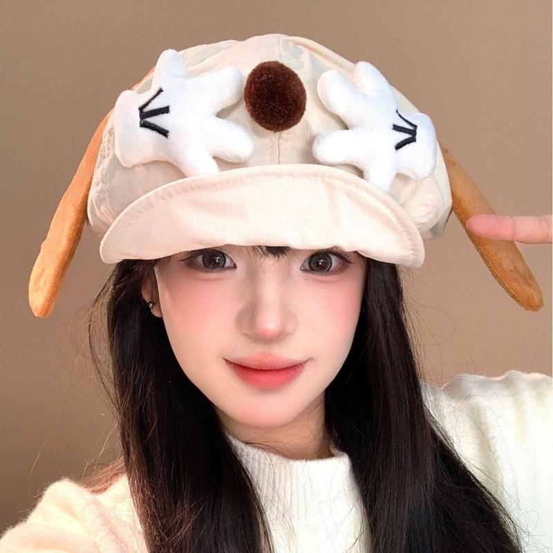 Japanese Cute Cartoon Puppy Cloud Hat Female Spring And Summer Travel Big Head Circumference Showing Face Small Casual Versatile Octagonal Hat
