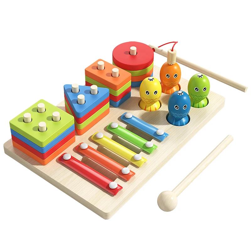 

Baby Wooden Rainbow Stacking Toy Montessori Coloerful Blocks Classification and Nested Games Fine Motor Training Shape Matching