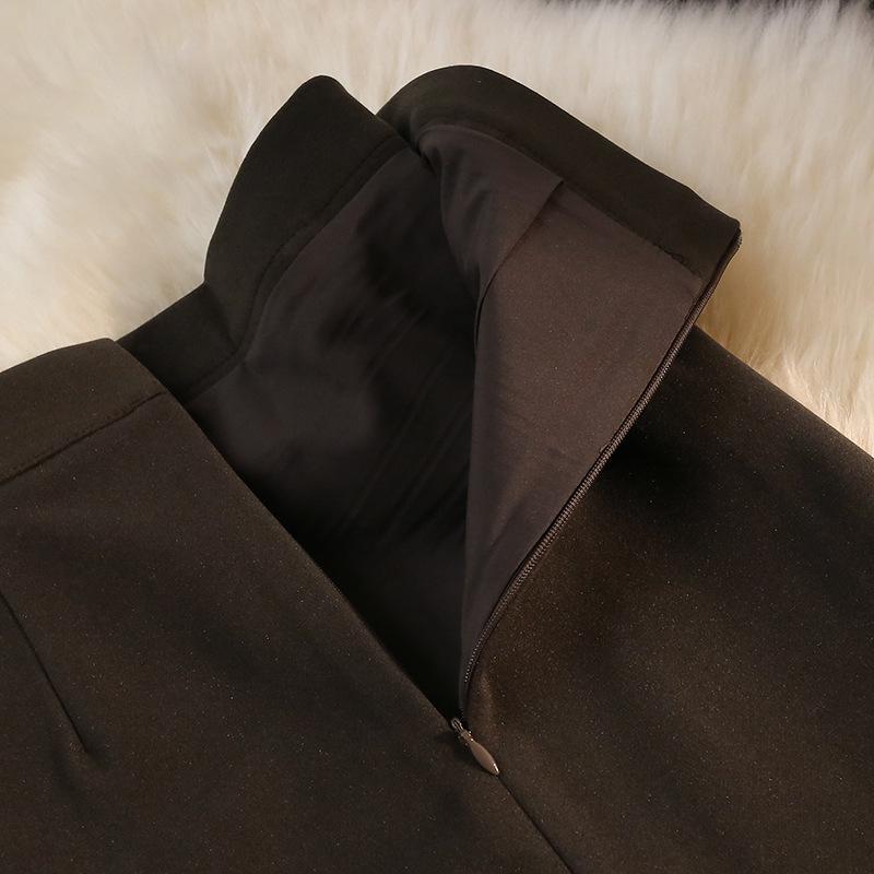 Women's Slimming A-Line Black Wool Mid-Length Skirt - Thickened & High-Waist for 2024 Autumn/Winter.